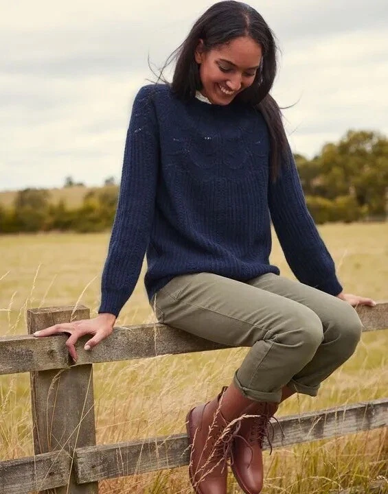 Joules Jenna knitted pointelle french navy stitch jumper UK 8 | eBay