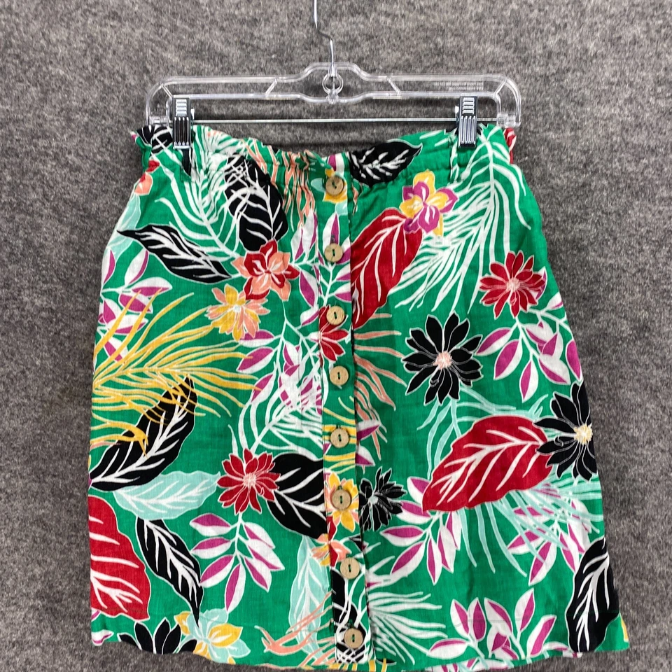 Falda Cynthia Rowley Mujer S Pequeña Verde Floral Línea A Midi Lino Abotonada Foto 4 de 4