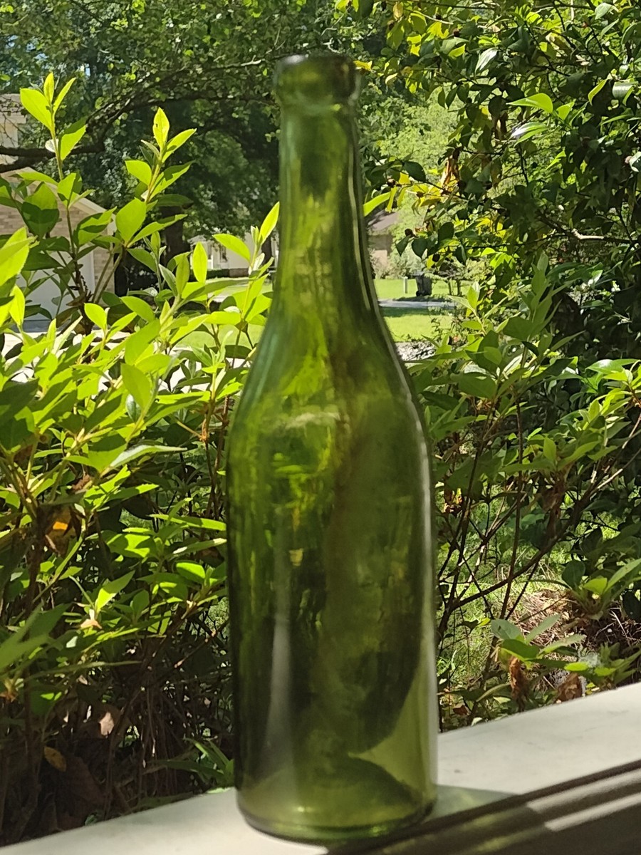 Antique Green 1880's Blown Turn Mold Wine Bottle applied Mouth