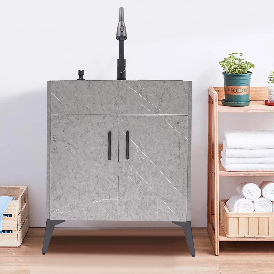 Armário de banheiro com pia armário de cozinha com 2 portas de fechamento macias - Imagem 3 de 4