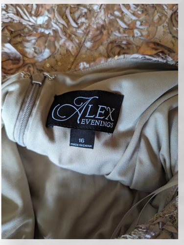 ALEX EVENINGS Rosette A-Line Gown Sequin Detail Short Illusion Sleeves Size UK20 - Picture 6 of 8