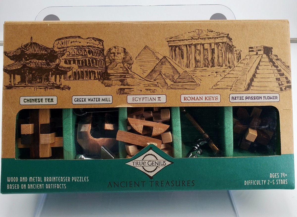 True Genius Ancient Treasures Gift Box 5 wood & metal Brainteasers