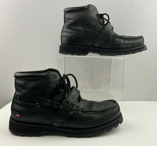 Black Leather Round Toe Work Boots Size 