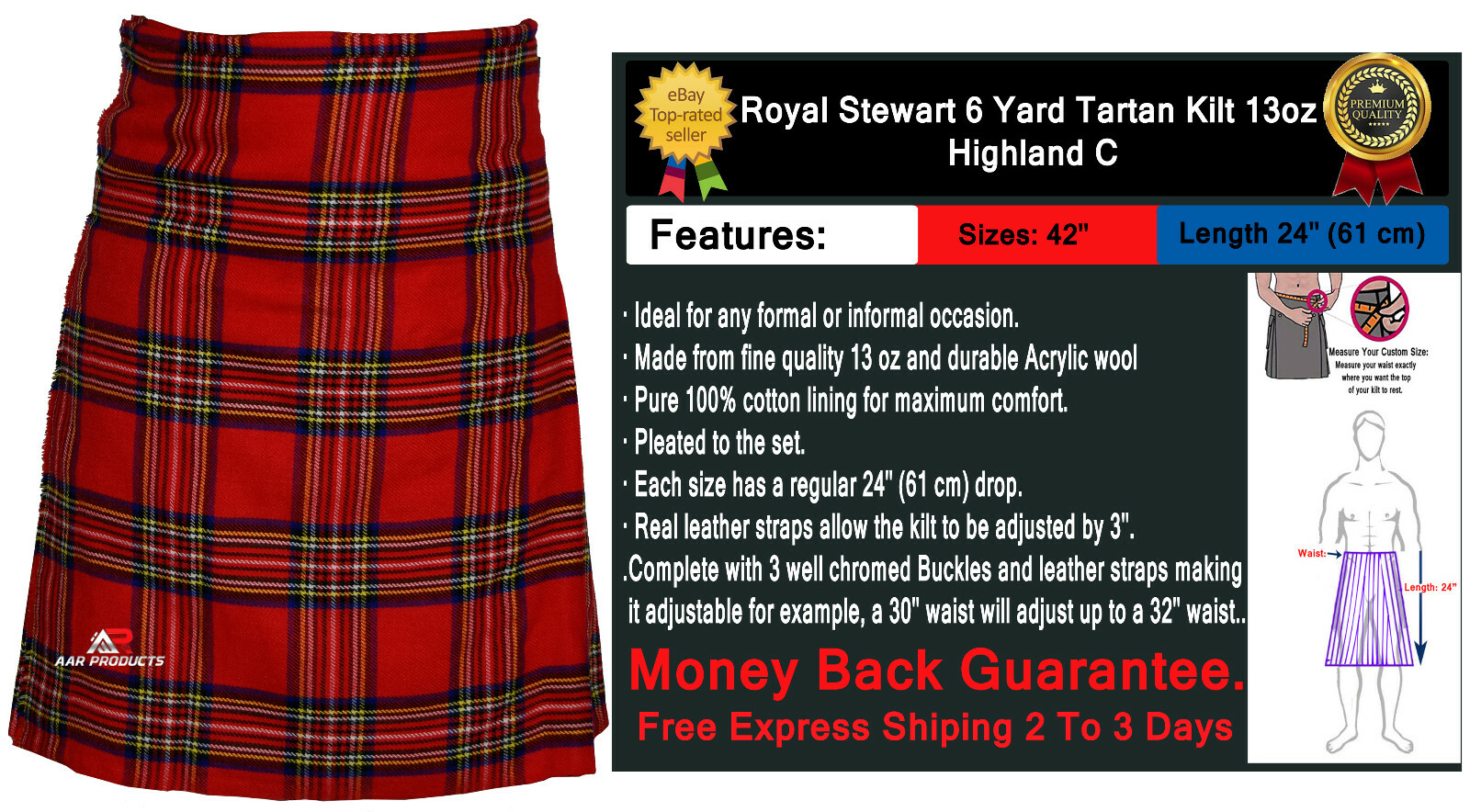 AAR Men's Scottish Tartan Kilt - Casual Highland Martinique