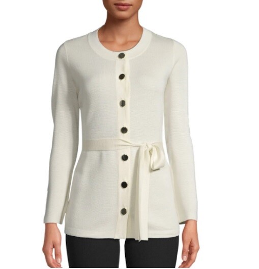 Anne Klein Womens Ivory Tie Waist 