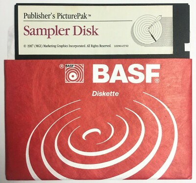 1987 PC MS-DOS Publisher's PicturePak Sampler 5.25 1/4'' Floppy Software Diskette
