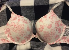 Laura Ashley Pink Floral Watercolor Print Padded Push-up UW Bra 34C FREE GIFT
