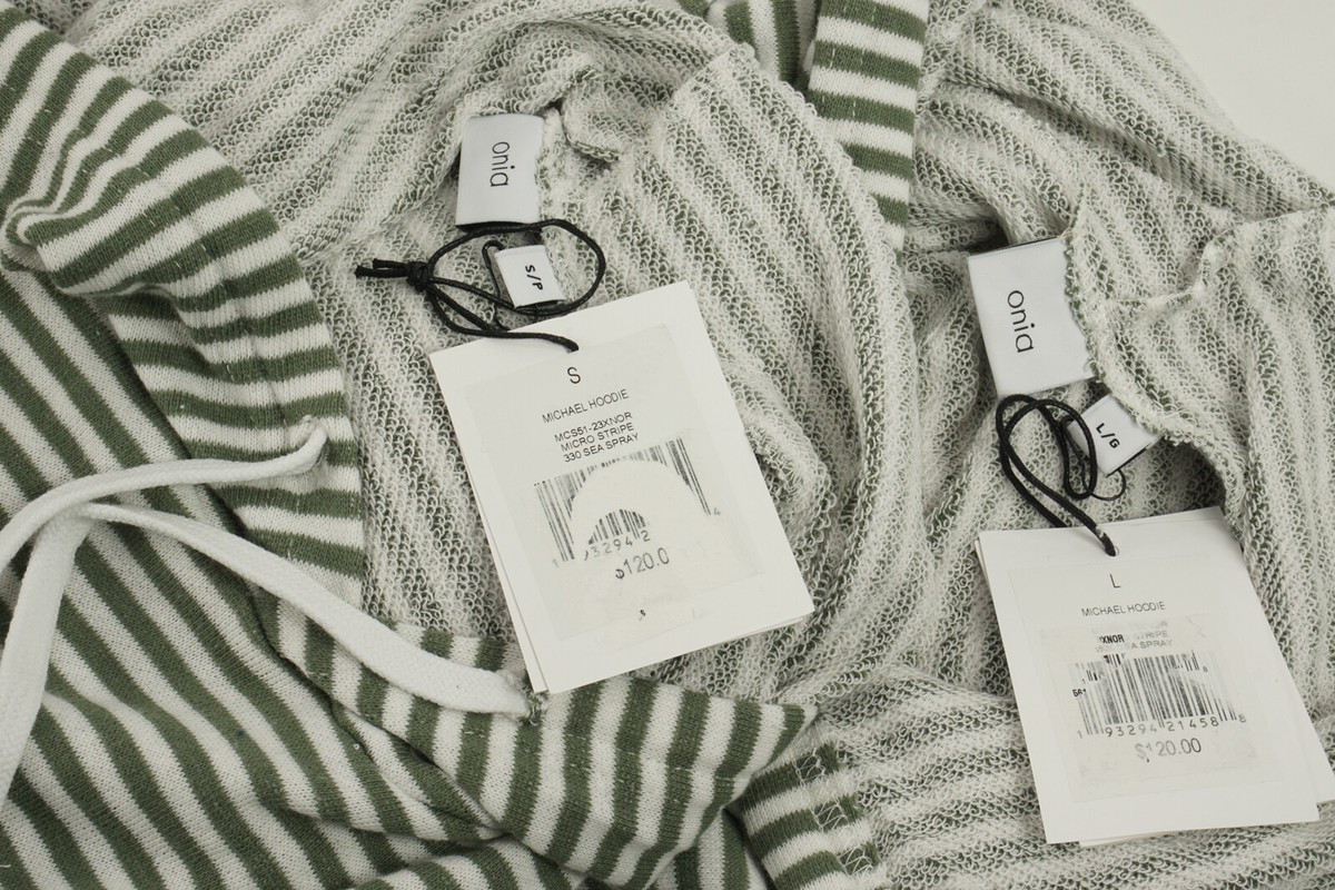 New Onia Michael Mens S L Sea Spray White Green Stripe Terry