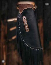 Custom Geometric Handmade Chink Western Leather Chaps, Leather Chinks western