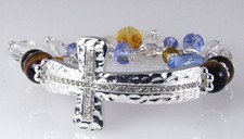 4030809 Beaded Cross Stretch Bracelet with Chain Christian Religious Fashion
