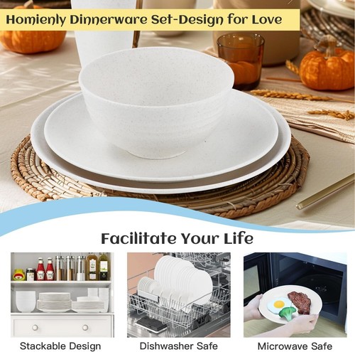 Lightweight 40-Piece Wheat Straw Dinnerware Set - Microwave and Dishwasher Safe - Picture 7 of 9