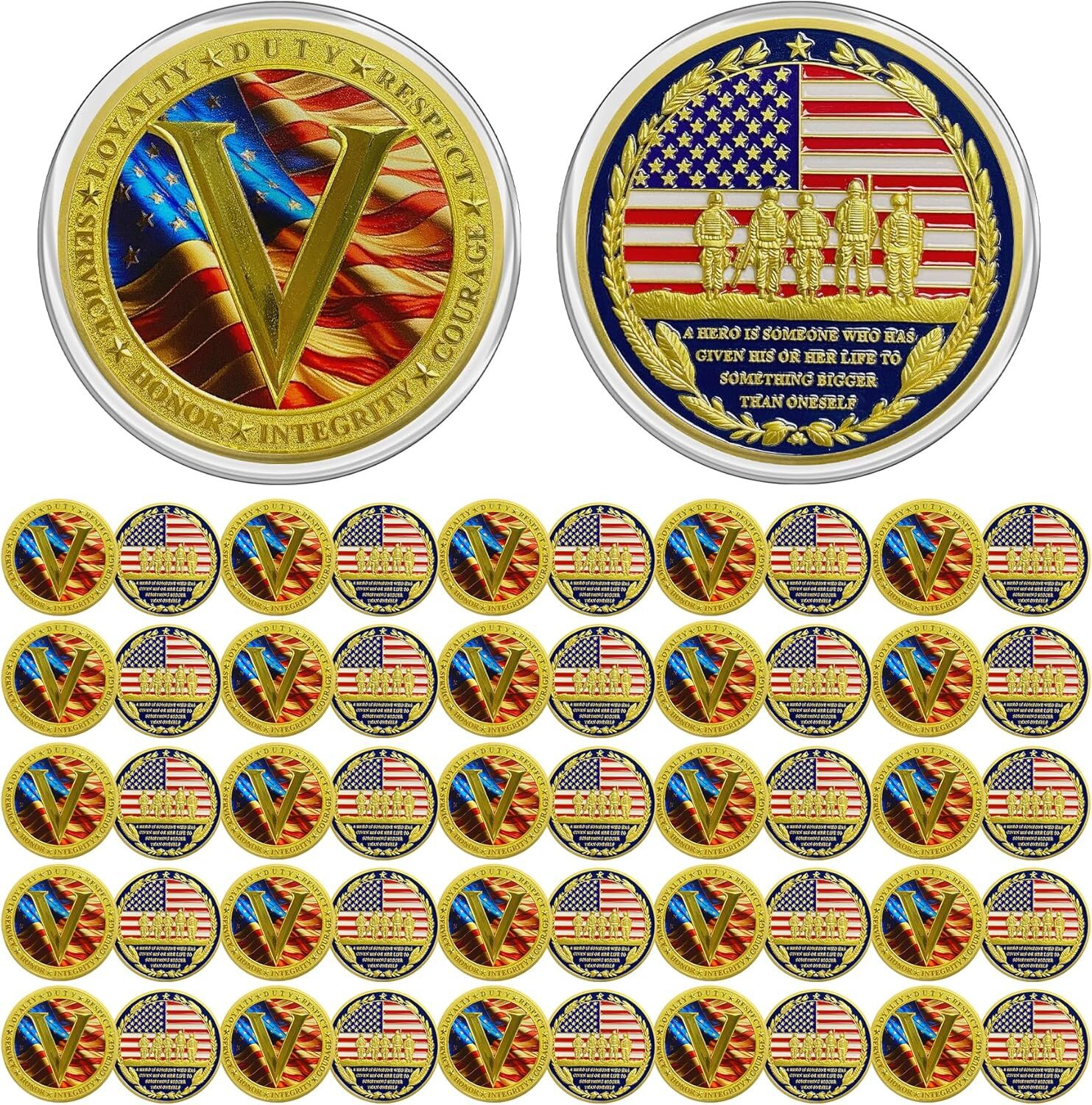 50pcs Military Challenge Coin Thank You Appreciation Gifts for Veterans Soldier