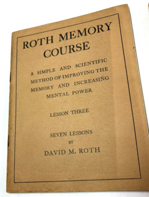 Roth Memory Course Lesson Three  by David M. Roth 1934 C2
