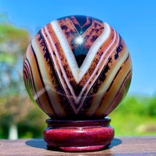 270G Natural Red Orange Sardonyx Agate Sphere Quarzt Crystal Ball Reiki Healing