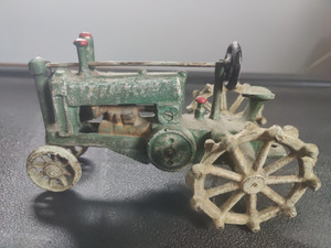 Vtg Cast Iron Country Farm Tractor Toy Green W/ Gray Wheels Apx 8”x4.5”