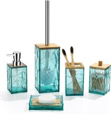 Teal Blue Beach Bathroom Accessories Set, Toothbrush Holder, Soap Dispenser, ...