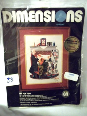 #38 Dimensions Crewel Needlepoint kit #1230 Tea For Two NOS 1982 Normal Rockwell