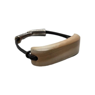 Artisan Natural Material Bar Leather Bracelet Lizard Mark Hook Clasp Size 6.5