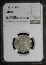1897-O (AU53) Barber Quarter 25C NGC - Much Better Date