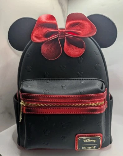 LOUNGEFLY DISNEY MINNIE MOUSE METALLIC RED BOW MINI BACKPACK~ TAGS~ BRAND NEW~