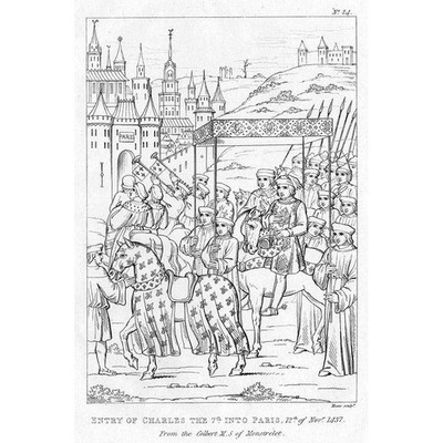 FRANKREICH 1437 Einzug Karls VII. in Paris - antiker Druck 1810