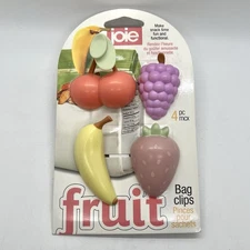 Joie Fruit Shaped Bag Clips 4 Pieces Multicolor Cherry Grapes Banana Strawberry