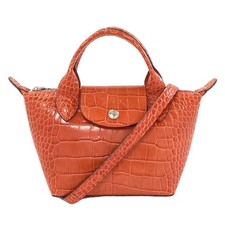 Longchamp Le Pliage Embossed 2-Way Bag Handbag Leather Ladies Used 