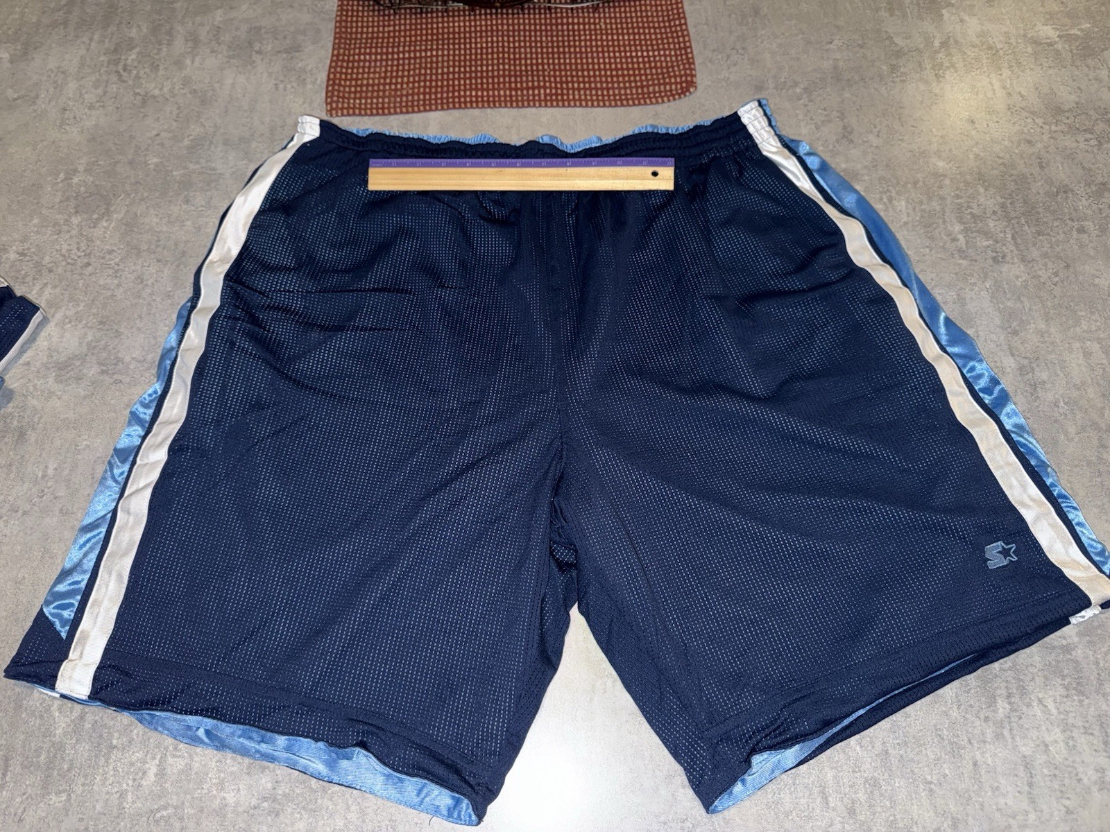 VINTAGE Starter Dazzle Basketball Shorts Mens 2-3XL Blue Silky Shiny Reversible