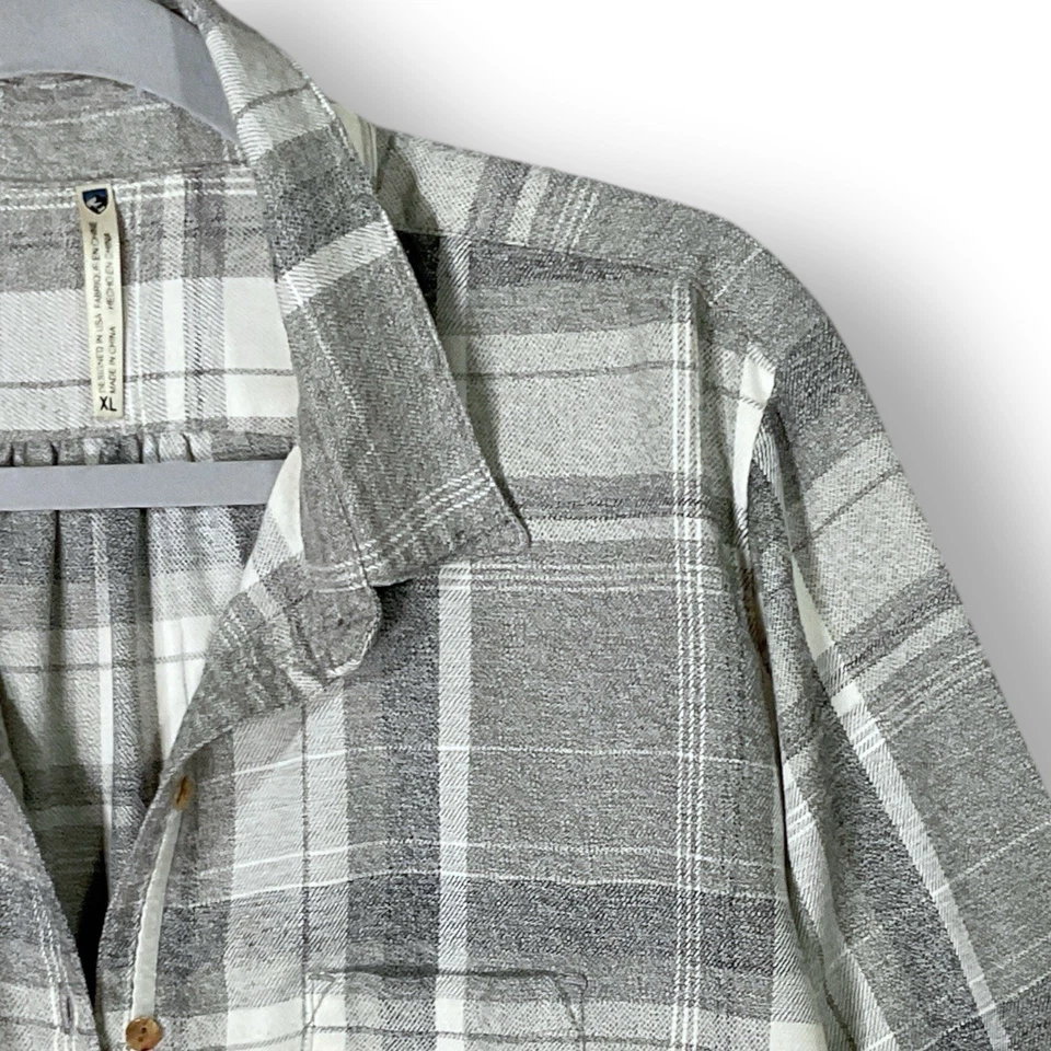Camisa de franela a cuadros Kuhl para mujer talla XL con botones manga larga gris grunge Foto 4 de 4
