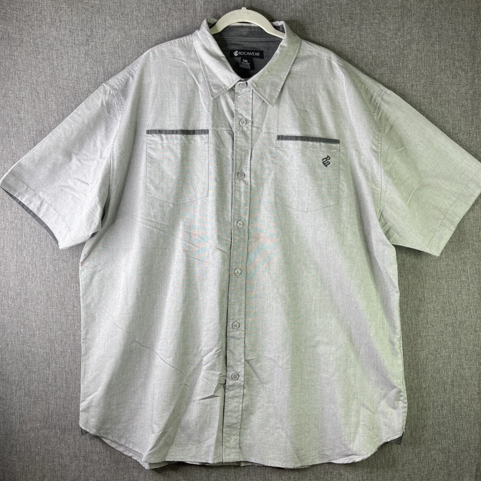 Rocawear Shirt Men 5XL Short Sleeve Button Up Gray Beige Lot Of 2 SS7 - Image 2 of 4