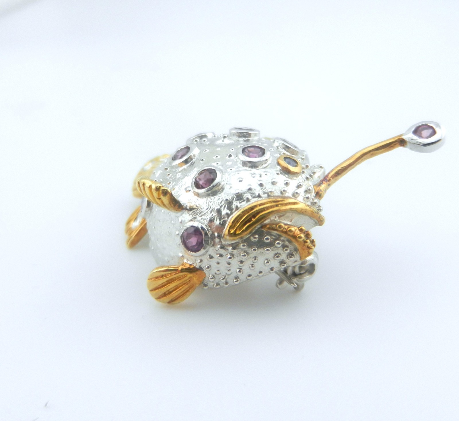 Kovel Solid Sterling Silver Puffer Fish Rubelite … - image 2