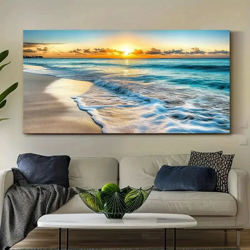 Sunset Beach Landscape Oil Painting Unframed Canvas Painting for Living - Picture 3 of 7
