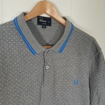 Fred Perry Blue Tipped Polo Shirt Mens XXL Grey Polka Dot Slim Fit M5208