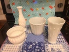 Set of 4 Vintage Milk Glass Vases and Planters - Excellent Condition