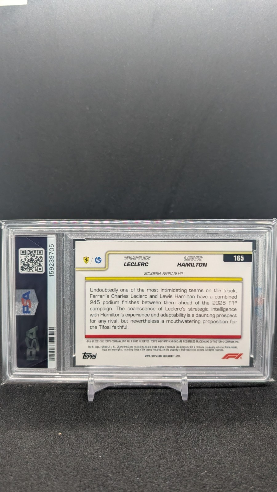 2025 Topps Chrome F1 Duos Hamilton Leclerc Aqua RayWave #55/199 Ferrari PSA 9 view 2