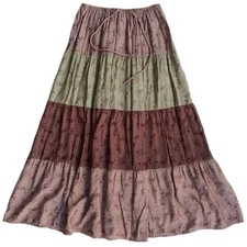 Sienna Sky Maxi Skirt Tiered Elastic Ruched Tied Waist Floral Boho Cottagecore M