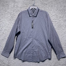 Alfani Shirt Mens Large Gray Button Up Long Sleeve Solid Contrast Stripe