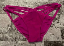 NWT VICTORIA'S SECRET SMALL FUSCHIA SATIN SMOOTH STRAPPY RARE BIKINI PANTIES