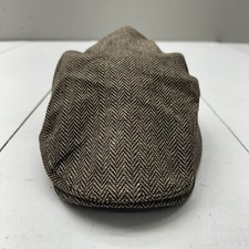 Brown Newsboy Flat Cap / Hat Herringbone Print Wool Blend Men s One Size