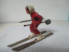 Vintage Barclay Cast Metal Christmas Lady on Skis Figure - Red