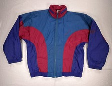 Vintage Adidas Sz M Jacket Zipper Hood Colorblock Spell Out Logo 90s Quilt Lined