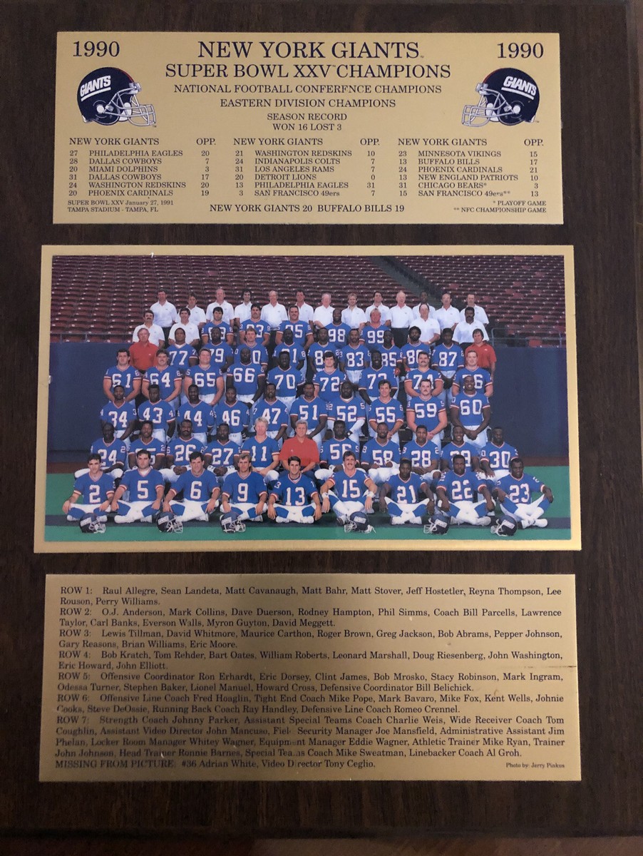 1990 NEW YORK GIANTS SUPER BOWL XXV CHAMPIONS WOOD PLAQUE 13