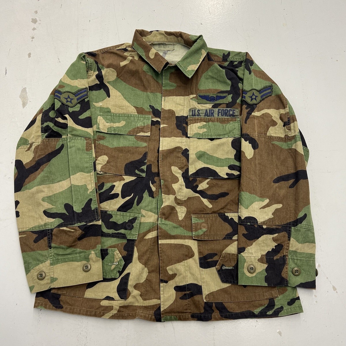 Vintage 90s Army US Air Force Woodland Camo Button Up Jacket