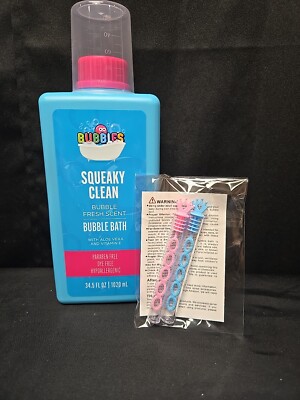 Kids Bubble Bath With 2 Bubble Wands 34.5oz Bottle Fresh Bubble Scent