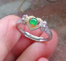 Certified Green silver 925 A JADE Jadeite Cabochon Heart RING USA 6.75 605713