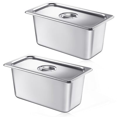 2 Pack Stainless Steam Hotel Pan with Lid Steam Table Pan Restaurant Supplies...