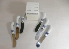 Porcelain Handled White Blue Butter Pate Cheese Spreading Knives 6 With Block