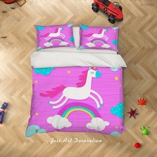 3D Unicorn Rainbow Kids Pink Quilt Cover Set Duvet Cover Bedding Pillowcases