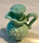 VTG 70s Avon Blue Green Milk Glass w/ Roses Bath Oil Pitcher w/ Stopper EMPTY