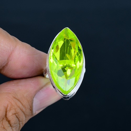 Lemon Quartz Marquise Gemstone Gift 925 Sterling Silver Adjustable Ring VJ 1161 - Picture 2 of 4
